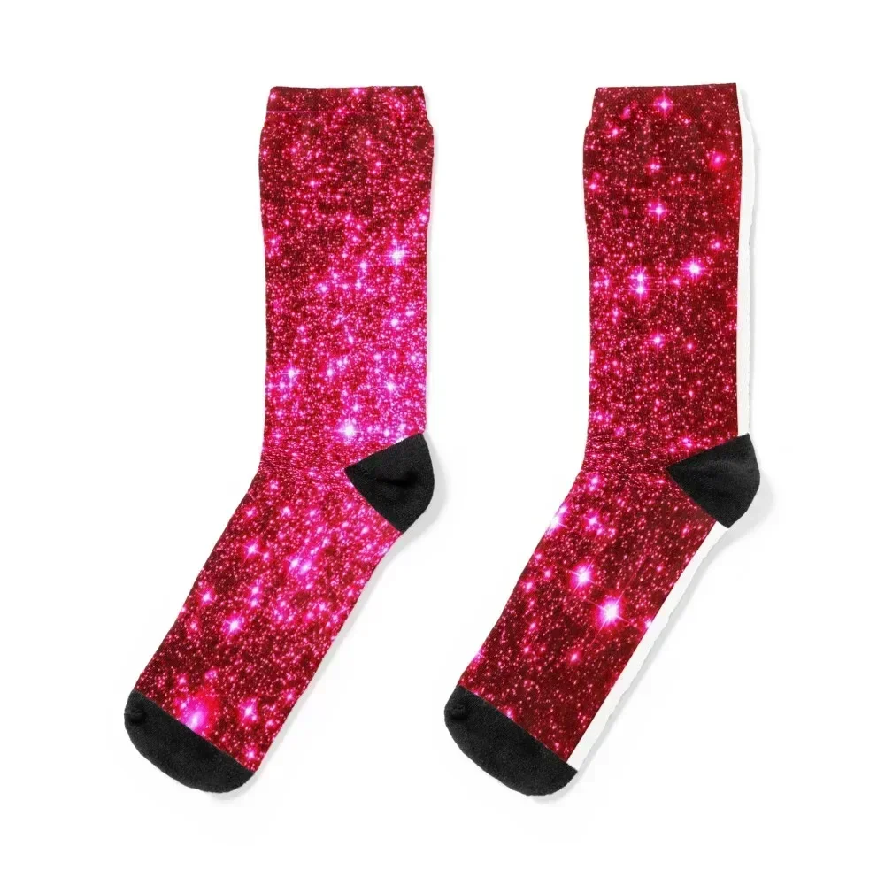 Galaxy Sparkle Stars Hot Pink Socks men cotton high quality halloween Ladies Socks Men's