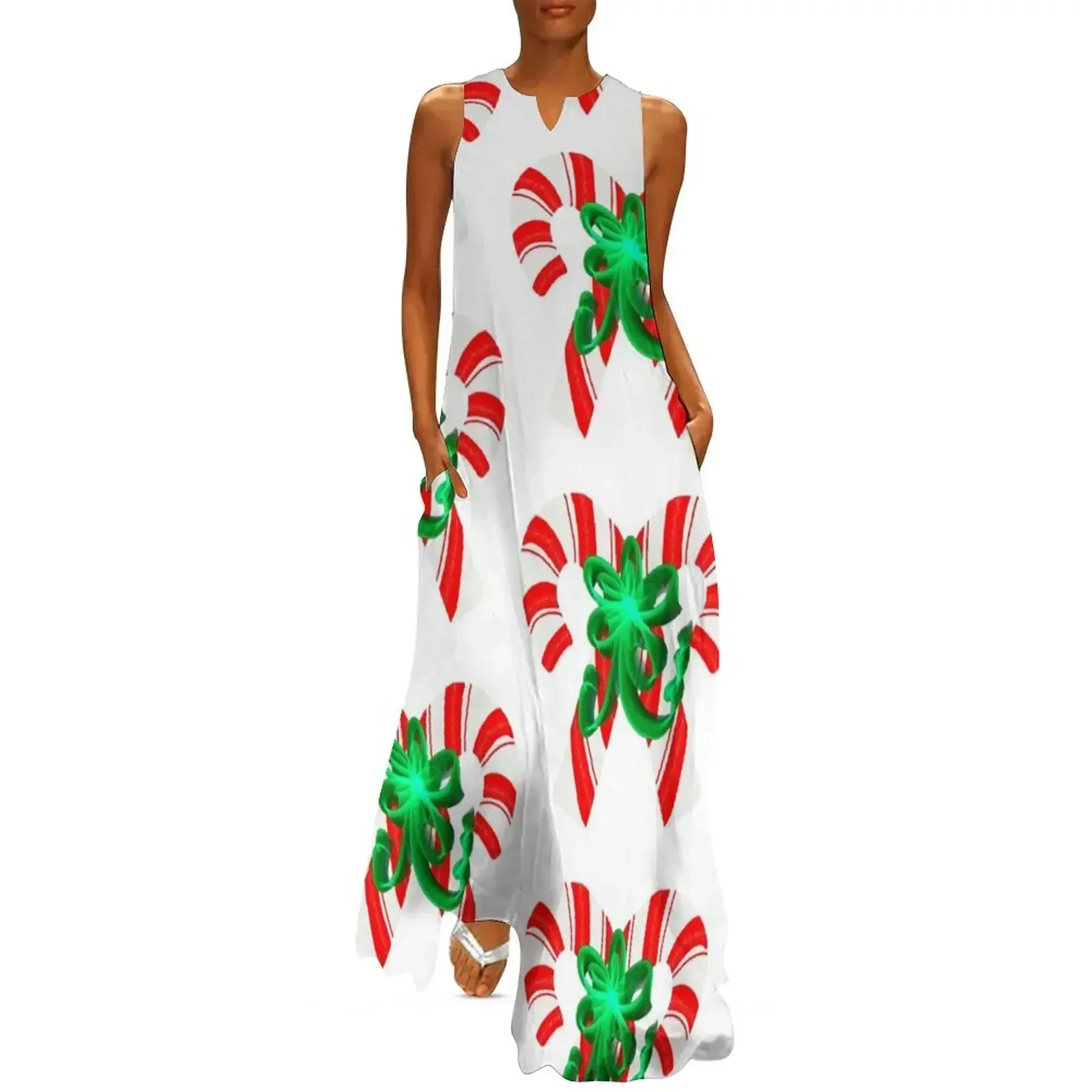

Candy Canes and Green Bow Long Dress Bridesmaid dress woman clothes for woman women's elegant loose dresses Dress