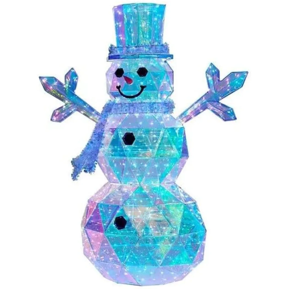 Snowman, 6 Pre-Lit Prismatic Snowman with Colorful Lights for Indoor Outdoor Christmas Holiday Home Decoration, 58L x 27W x 72H