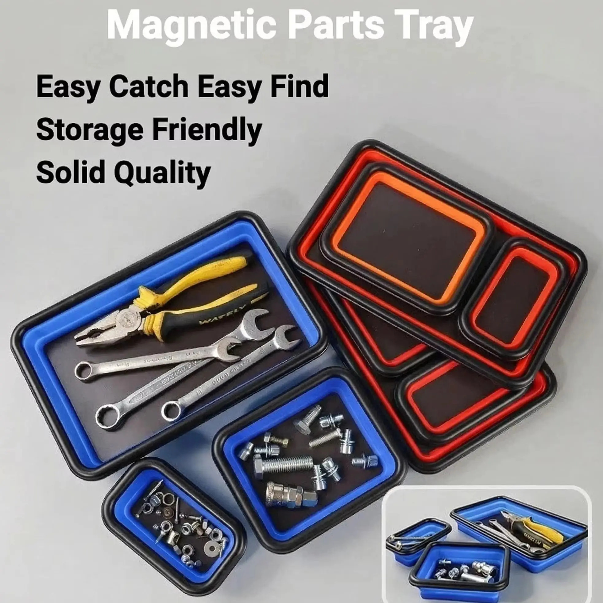 

New 3-piece set Collapsible Magnetic Parts Tray Set , Foldable Silicone Tool Trays for Screws, Bolts, Nuts and Other Small Me