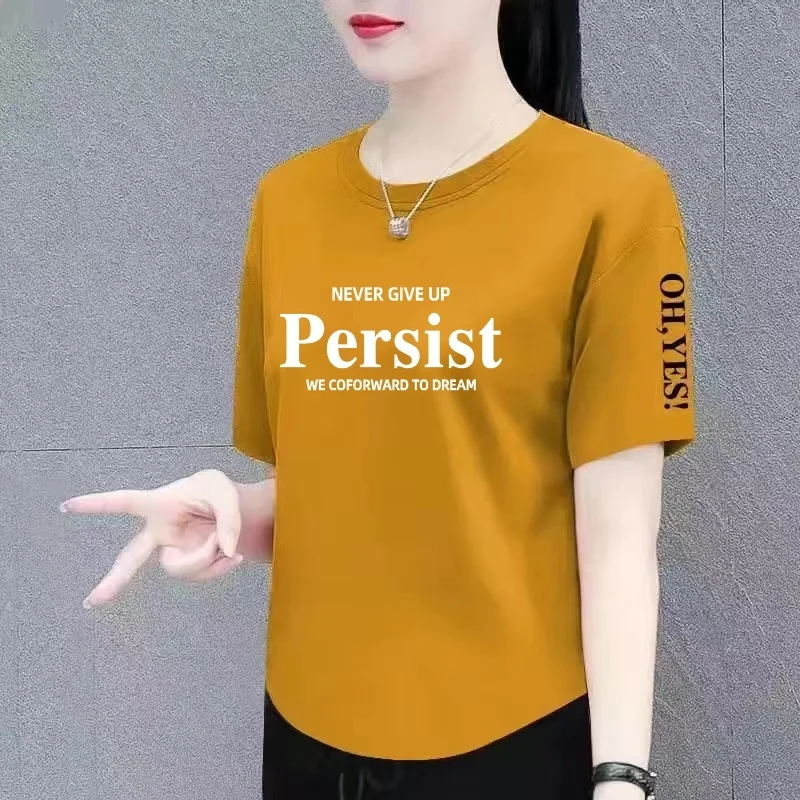 Loose Women's T-shirt Summer Short Sleeve Cover Belly Mommy Clothes Korean Style Commute Fashion Creative Pattern Polyester