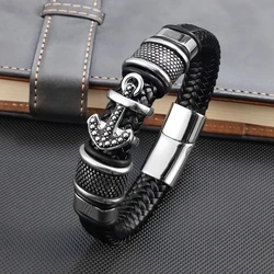 Charm Men's Viking Anchor Bracelet 16 Strands of Woven Leather Cuff Bracelet Stainless Steel Sport Buckle Jewelry Friends Gift