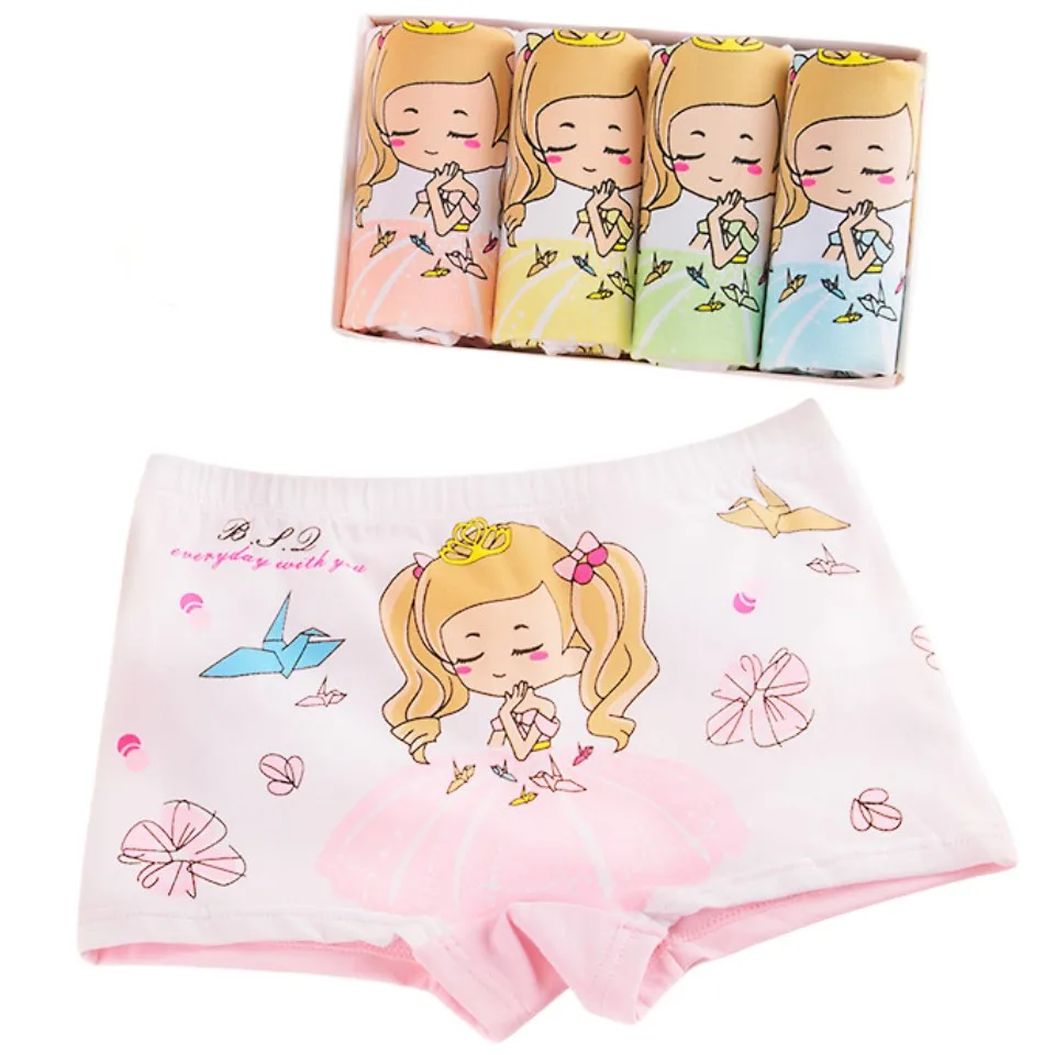 Girls Briefs Fine Cotton Underwear Cute Prints Panties Kids Breathable Soft Healthy Underpants Girls Boxer 4pcs/Lot Size 3-10T