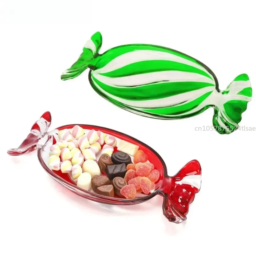 Cute Candy Shaped Christmas Cake Snack Dish Dessert Cookie Plate Crystal Glass Fruit Candy Tray Holiday Party Serving Dish Gifts