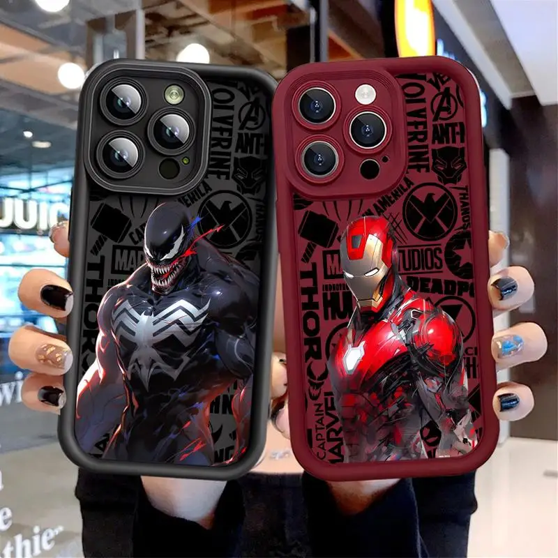 Marvel Iron Man VS Venom Soft Liquid Silicon Phone Case For iPhone 11 12 13 14 15 Pro Max Plus XS X XR Max 7 8 Bumper Back Cover