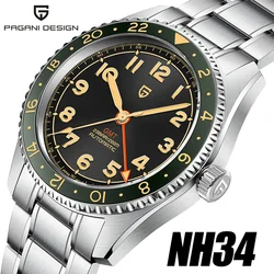 PAGANI DESIGN 2024 Fashion Automatic Mechanical Men's Sports GMT Watch NH34 Stainless Steel Waterproof 20Bar Diving reloj hombre