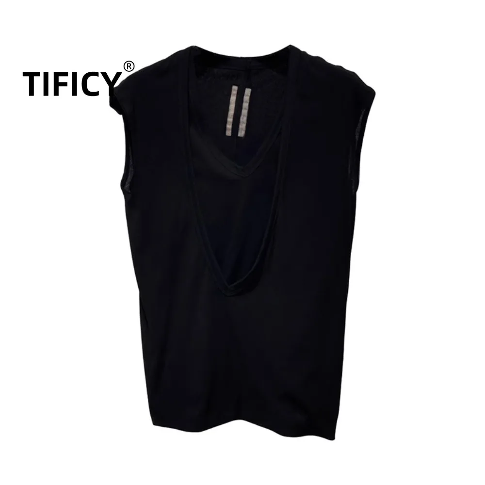 High Street Dark RO Tees T Shirt Men's Mainline Thin Short Sleeved Double-layer Deep V-neck Vest Loose Tank T-shirt Base Top - Image 4