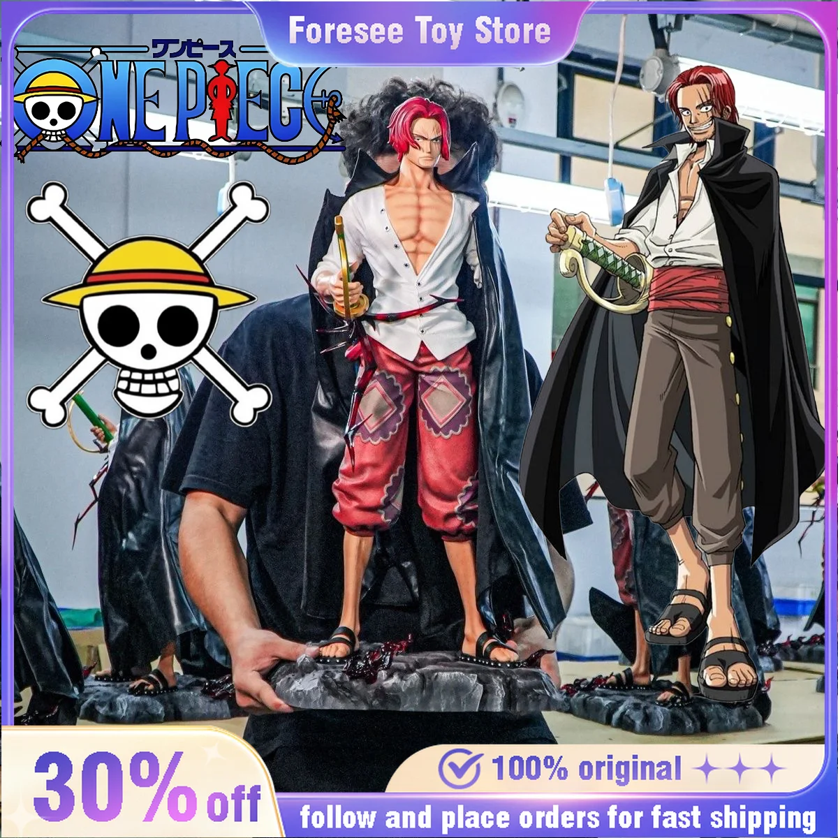 

One Piece Jt 70cm Shanks Red Hair Shanks Jt&Dx Toys Jt Statue Figures Anime Figure Pvc Statue Figurine Ornaments Collection