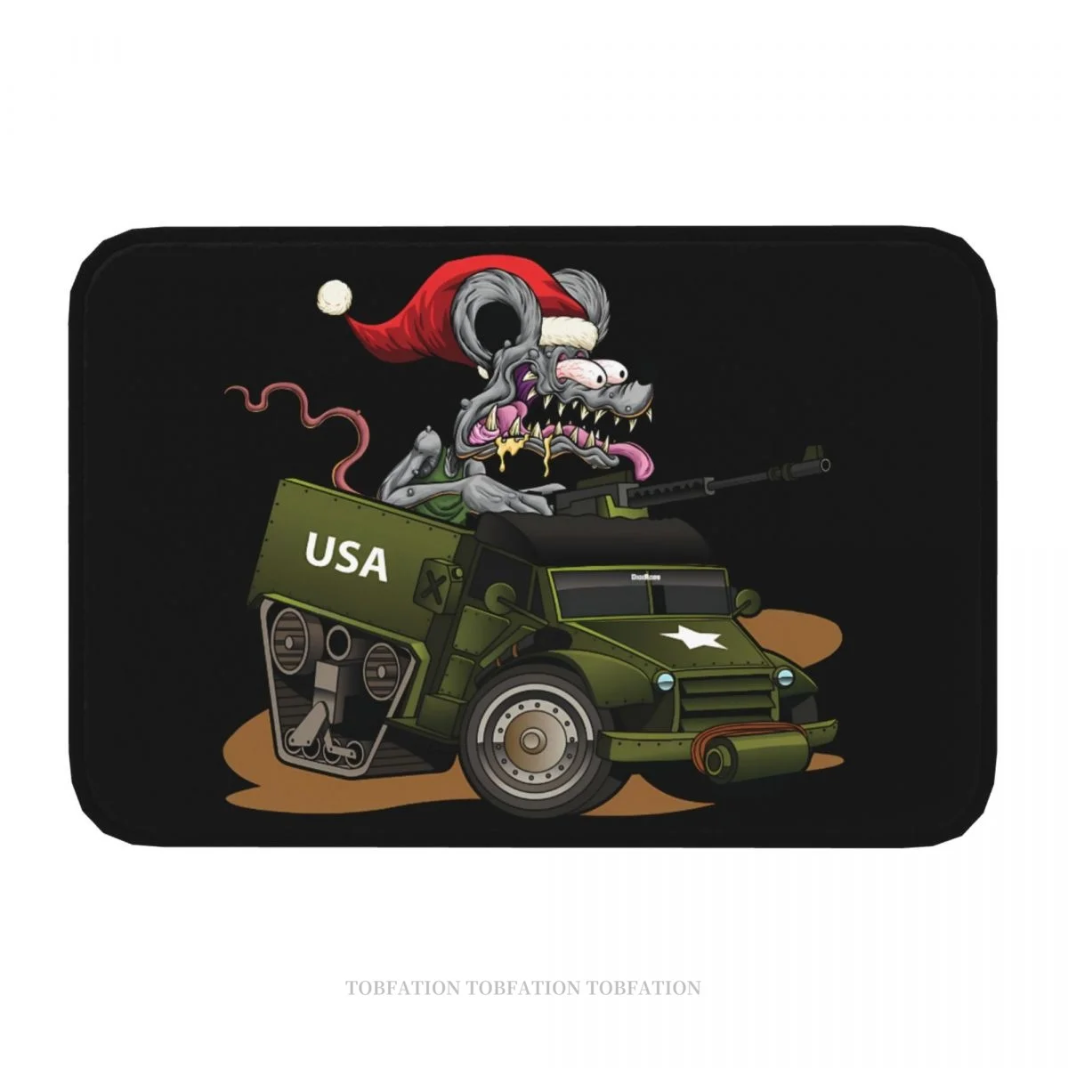 Tales of the Rat Fink Cartoon Film Bath Non-Slip Carpet DigiRods Christmas Holiday Santa Rat Rod Racer Military Army Tank Mat