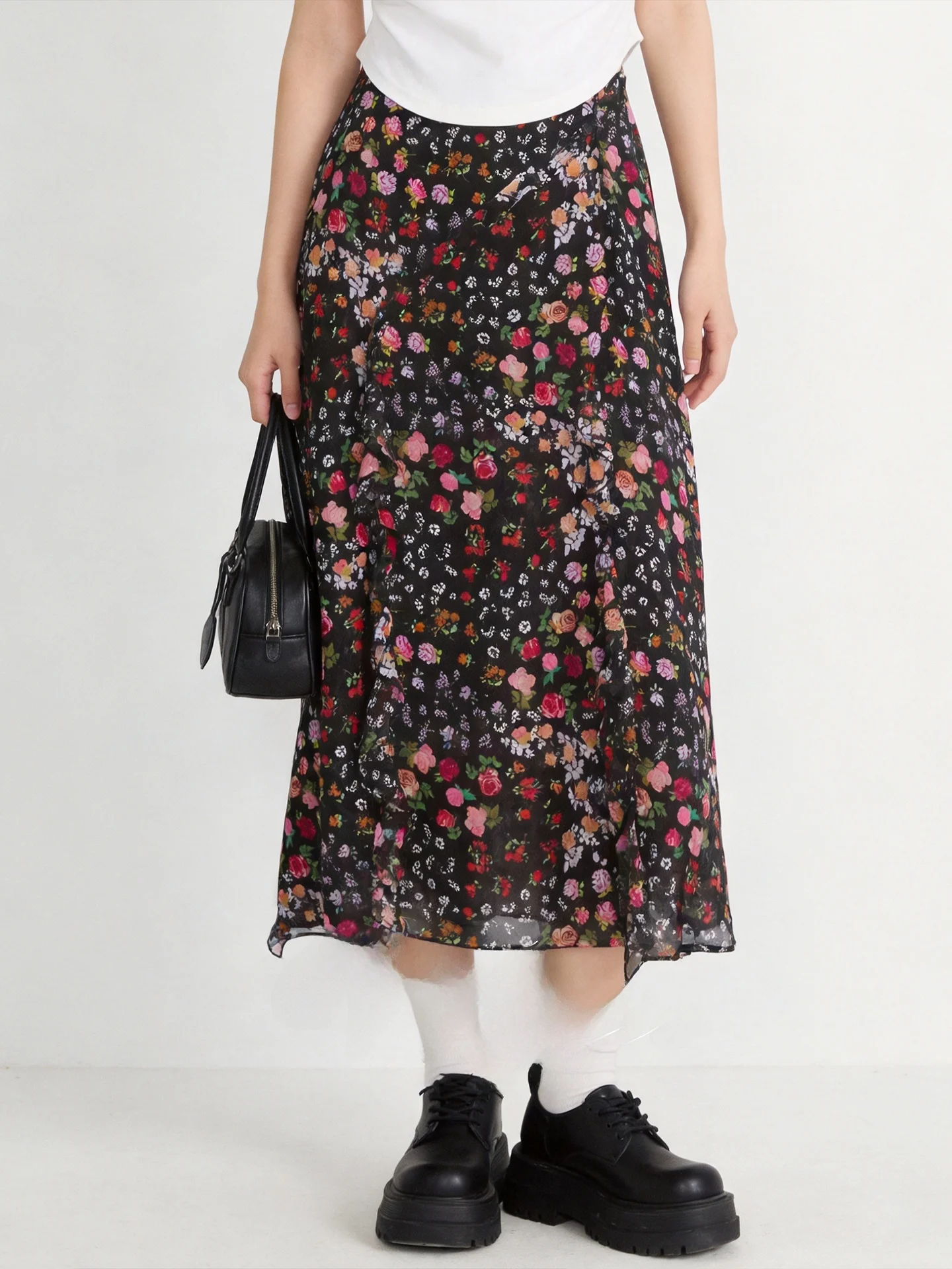 

plus Size High Waist Floral Print Half Skirt Women's Fashion Retro Style Spring New Arrival Casual Polyester Fiber Straight Cut