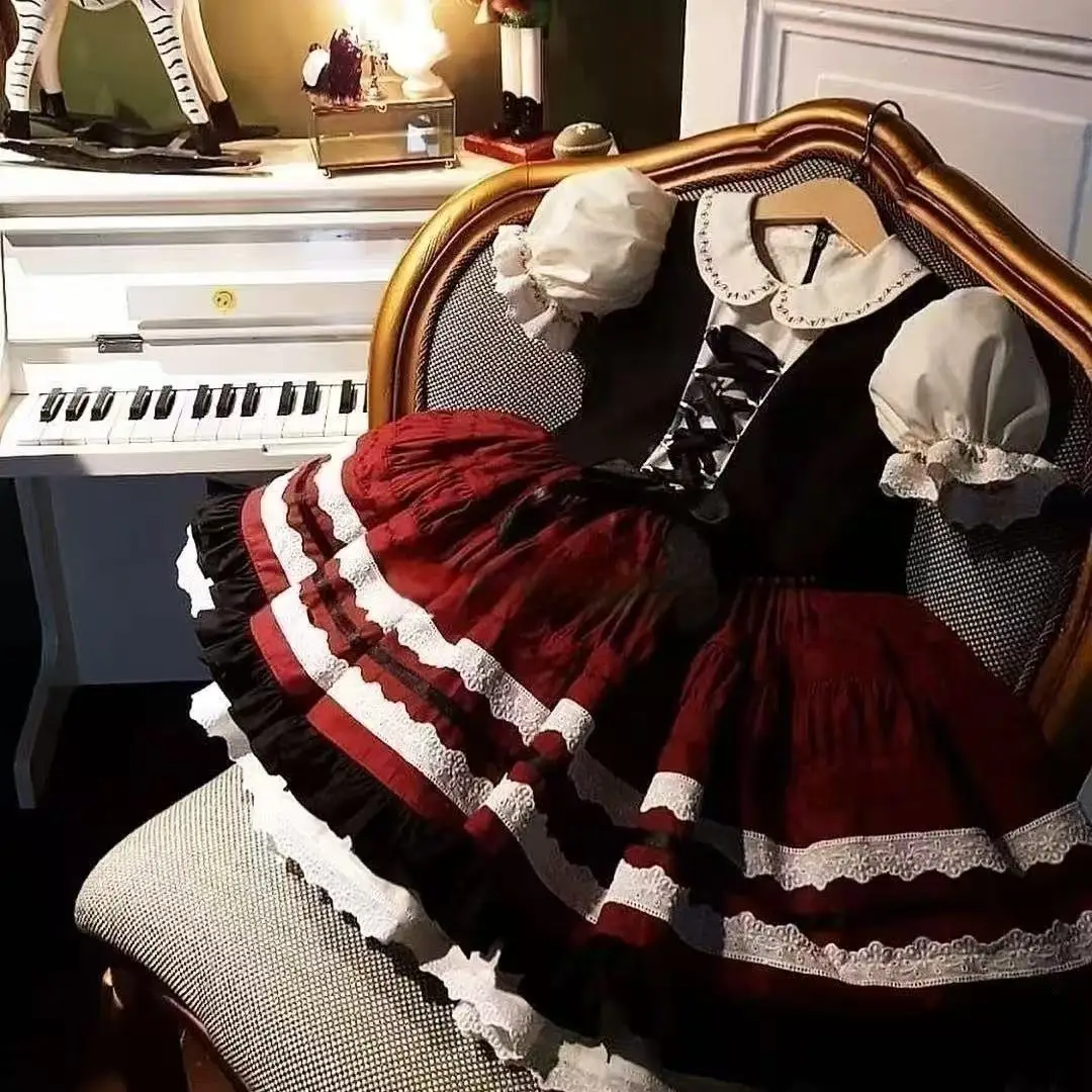 

0-12Y Baby Girl Christmas Vintage Red Black Dress for Birthday Photography Holiday B505