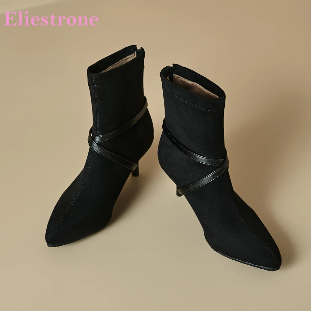 

2025 Новые зимние элегантные черные коричневые женские ботильоны на высоком каблуке-шпильке Офисные женские туфли плюс маленький большой размер 10 32 43 45 48