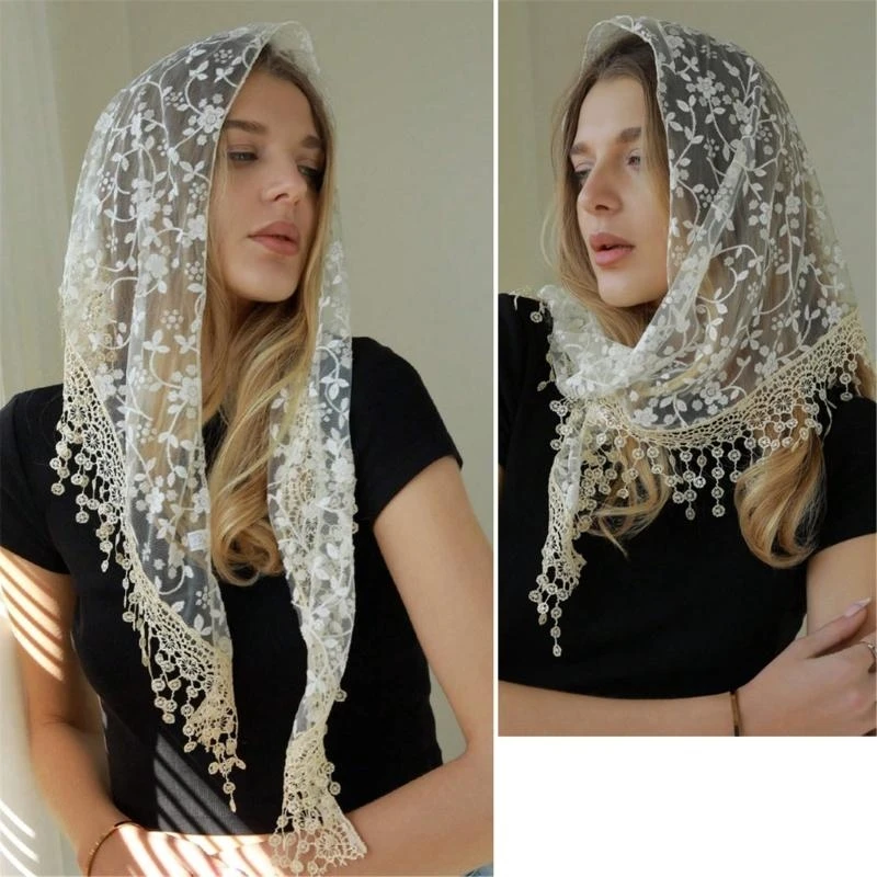 

5asd Flower Pattern Lace Bandanas Head Scarf for Women Sun Protections and Music Festival Wear Photography Headpiece