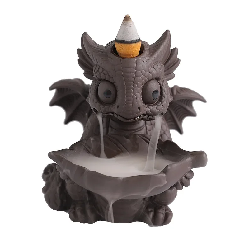 Without Incense 1pc Creative Cute Dinosaur Handicrafts Waterfall Backflow Incense Burner Purple Clay Dragon Censer
