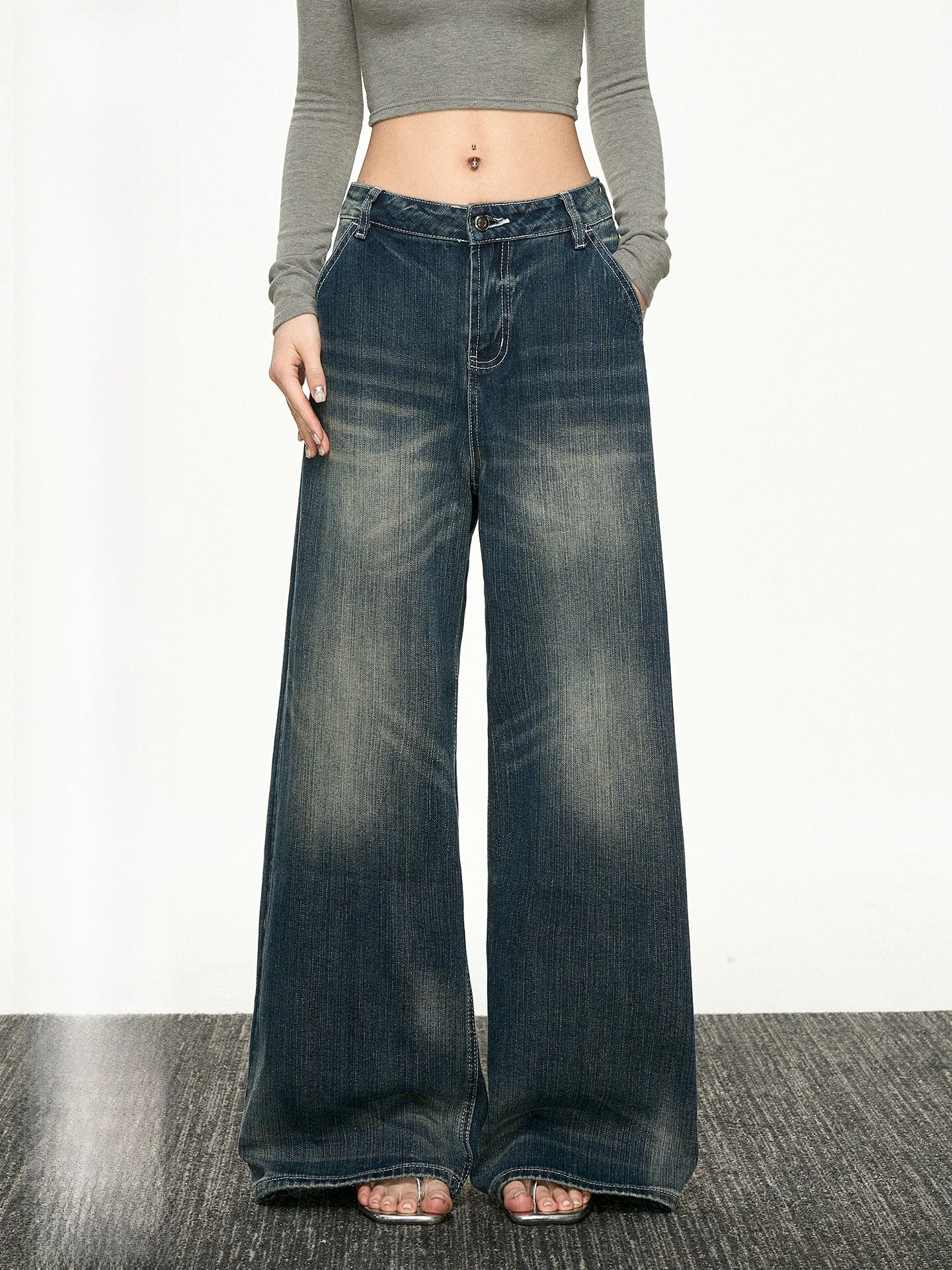 

Aaisup High Waist Wide Leg Denim Jeans Women Loose Fit Waed Straight Leg Pants Spring Season Ladies Jeans