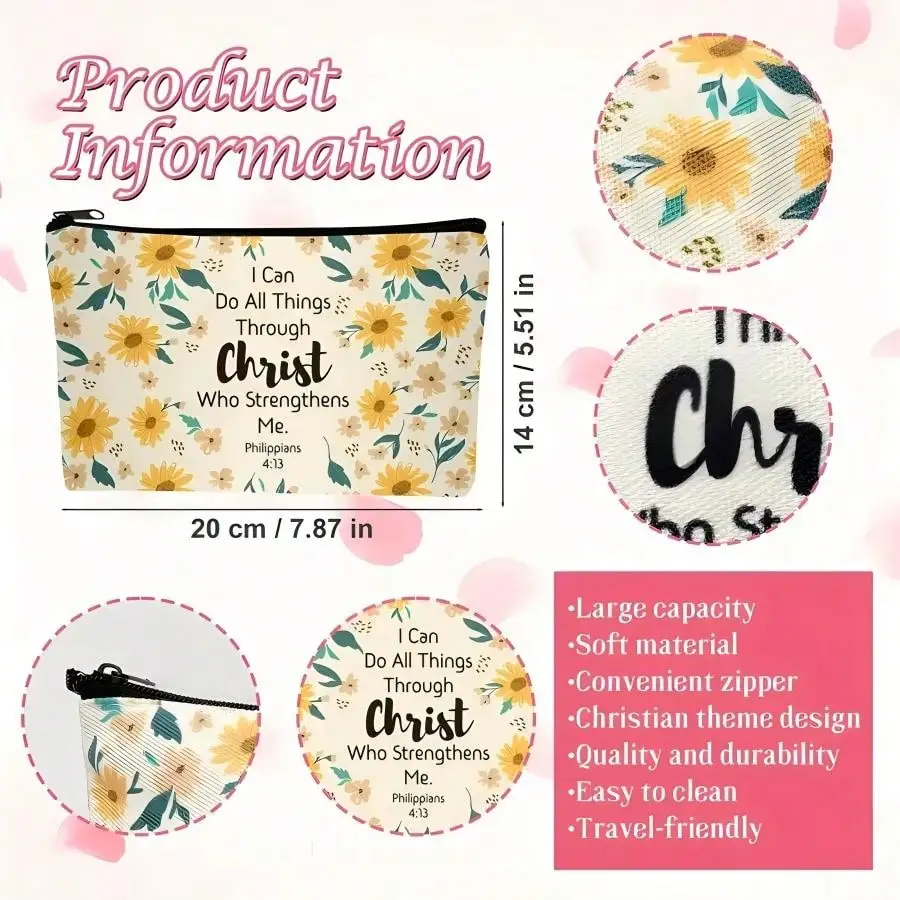 10 Pcs Christian Makeup Bag Bible Pencil Pouch Bible Cover Floral Cosmetic Bags Set Christian Inspirational Religious Gifts Stud