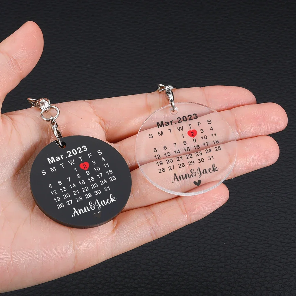 Calendário Chaveiro Casal Presente Personalização Nome Casal Acrílico Chaveiros DIY Nome Data Presentes Personalizados Key Accessories Keyring