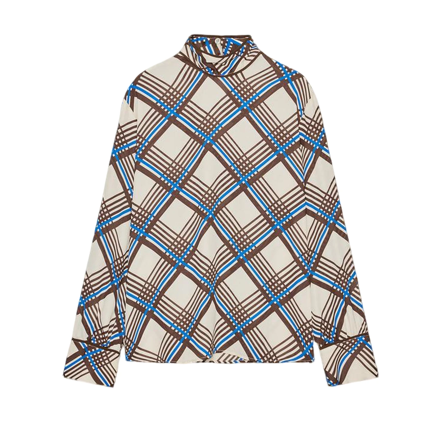 가을 겨울 신상 여성 캐주얼 슬리브 하이 칼라 롱 슬리브 체크 패턴 히든 버튼업 탑 9323262