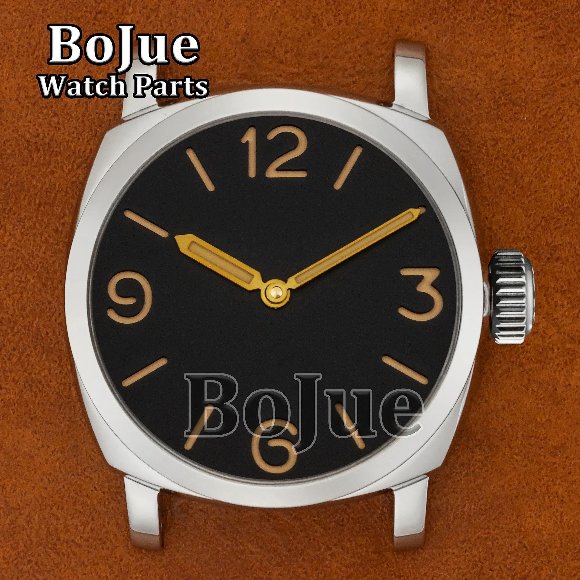 47mm Watch Case Dial Hands Leather Strap 100m Waterproof Vintage Case for Pam 6154 ETA6497/6498 ST3600 Movement Watch MOD Parts