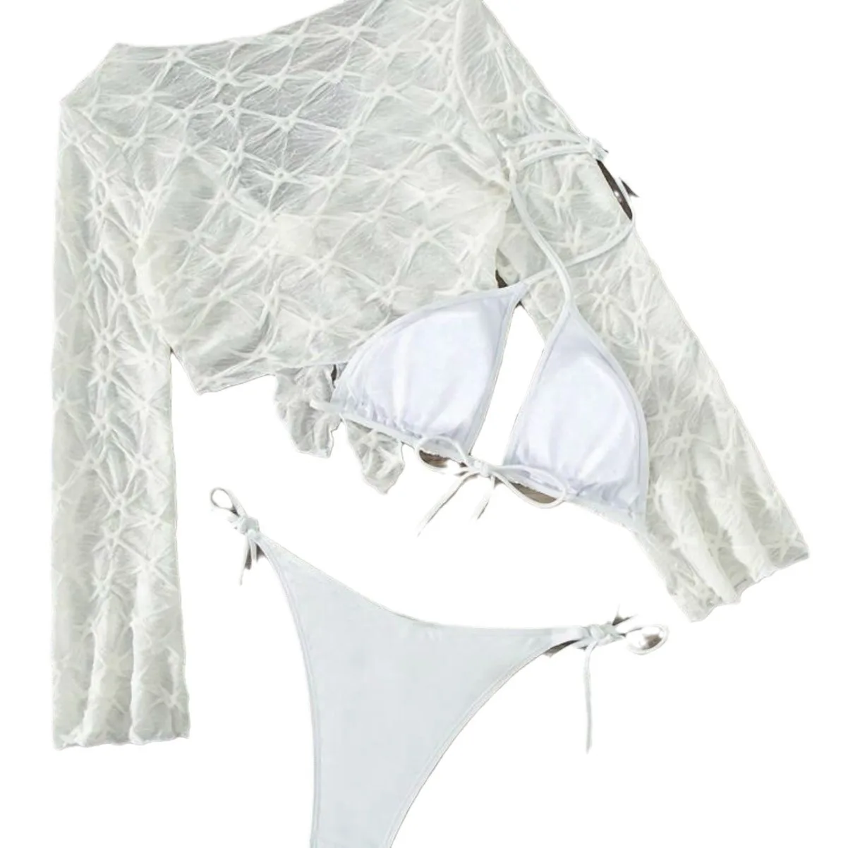 Nuovo costume da bagno bikini sexy in tre pezzi con spalle scoperte e lacci