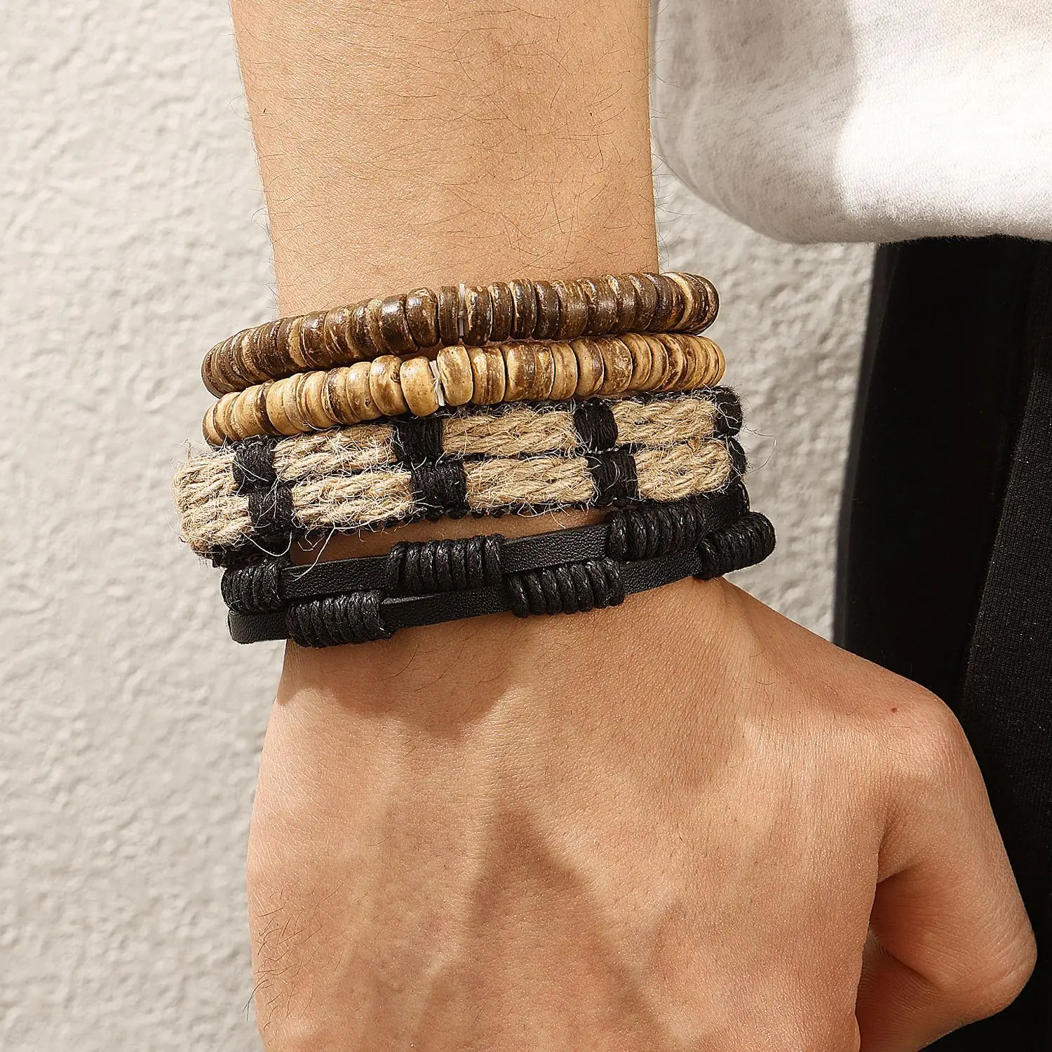 Bohemian Herren-Mehrschicht-Armband-Set Vintage PU-Leder-Armband-Set Hip-Hop-Schmuck Trendige Accessoires – Detail 3