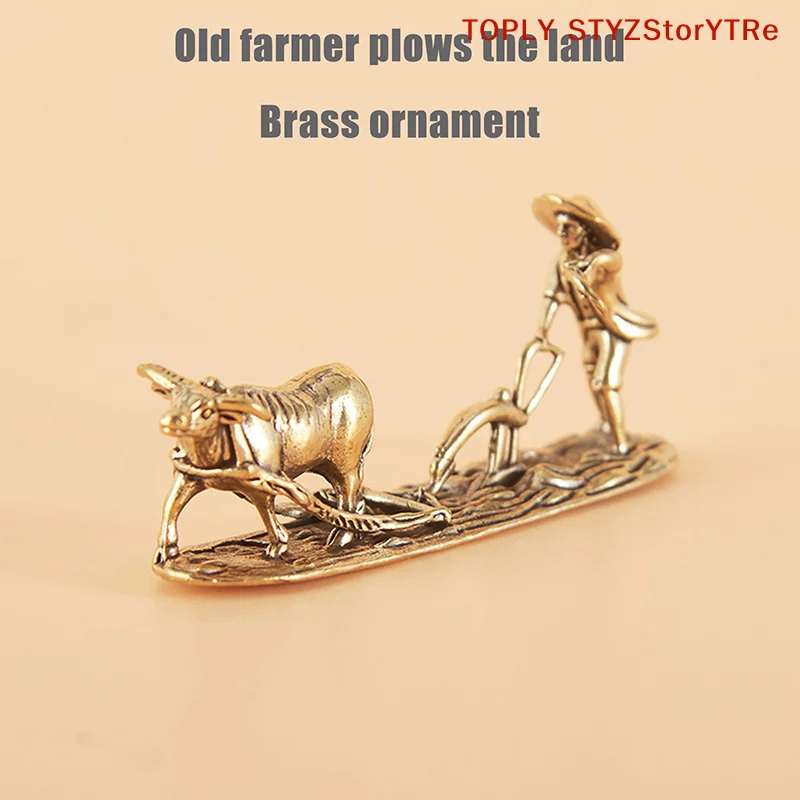 Adorable figurine de thé vintage en laiton sculpté - Décoration d'intérieur - Motif Vieil Agriculteur et Vache