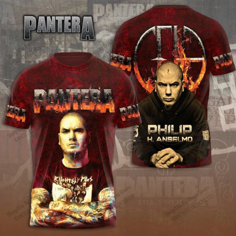 Retro Rock Pantera Band 3d Print T-shirt Men Fashion Tshirt Popular Hip Hop Tops Tees Men's Clothing Punk Horror Man Tops