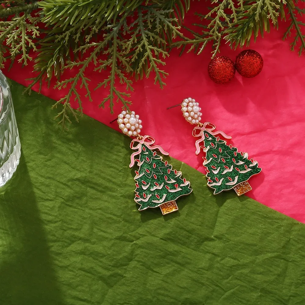 Metal Christmas Tree Snowman Geometric Dangle Earrings for Women New Simple Charm Design Jewelry New Year Party Accessories