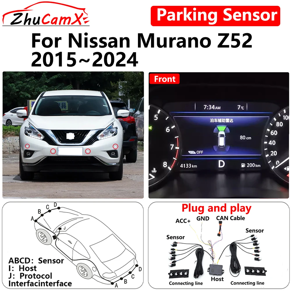

ZhuCamX for Nissan Murano Z52 2015-2024 Car OEM Parking Sensor Front Rear Reverse Assist Reversing AID System Plug and Play