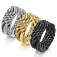 Classic Personality Gold Color Stainless Steel Hollowed-out Mesh Couple Rings for Women Men Simple Punk Jewelry Accessories Gift