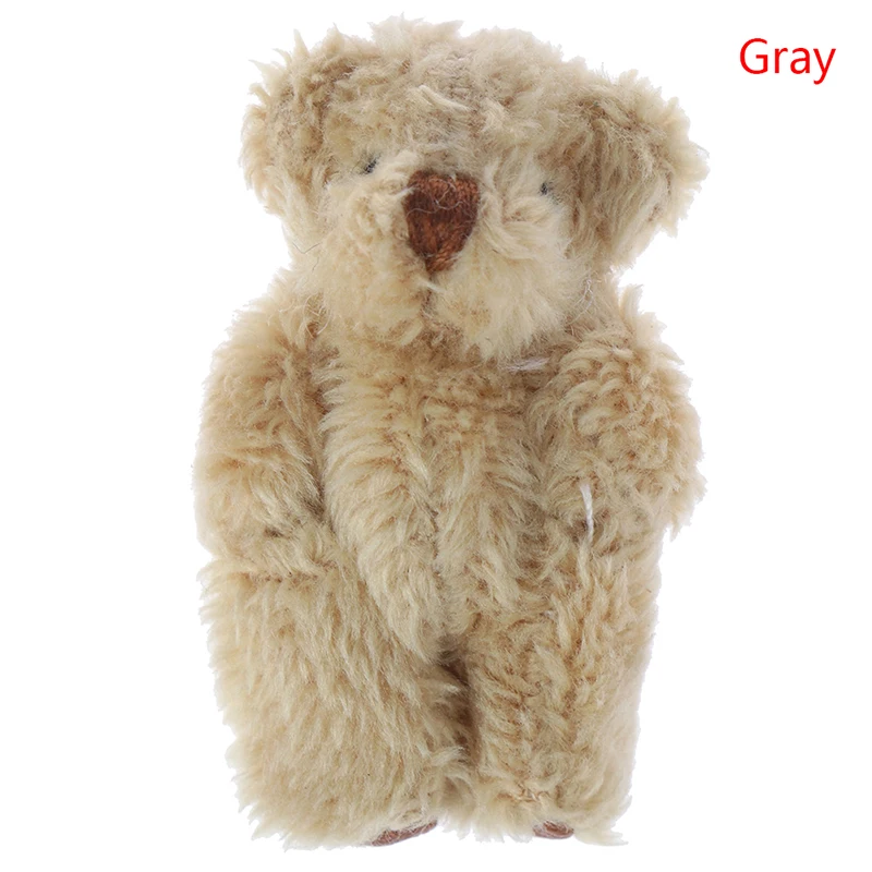 4.5cm Mini Plush Toy Joint Bear Doll Long Hair Teddy Bear Hat Necklace Decoration DIY Accessories