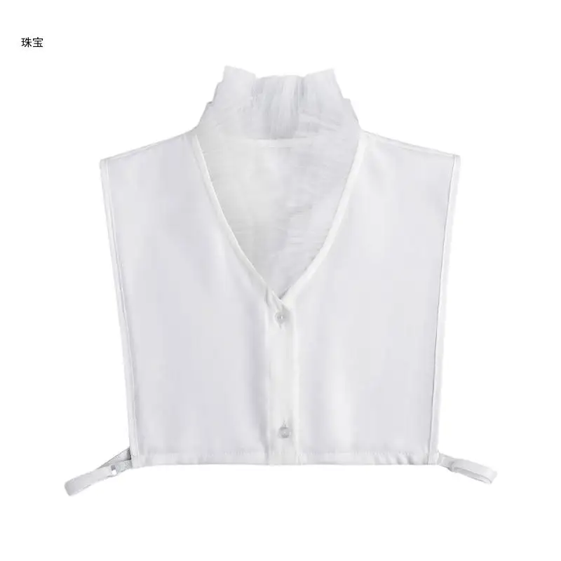 

X5QE Faux Collar Detachable Blouse Layered Ruffled Mesh False Collar Button Up Half Shirt Layering Crop Top for Women Favor