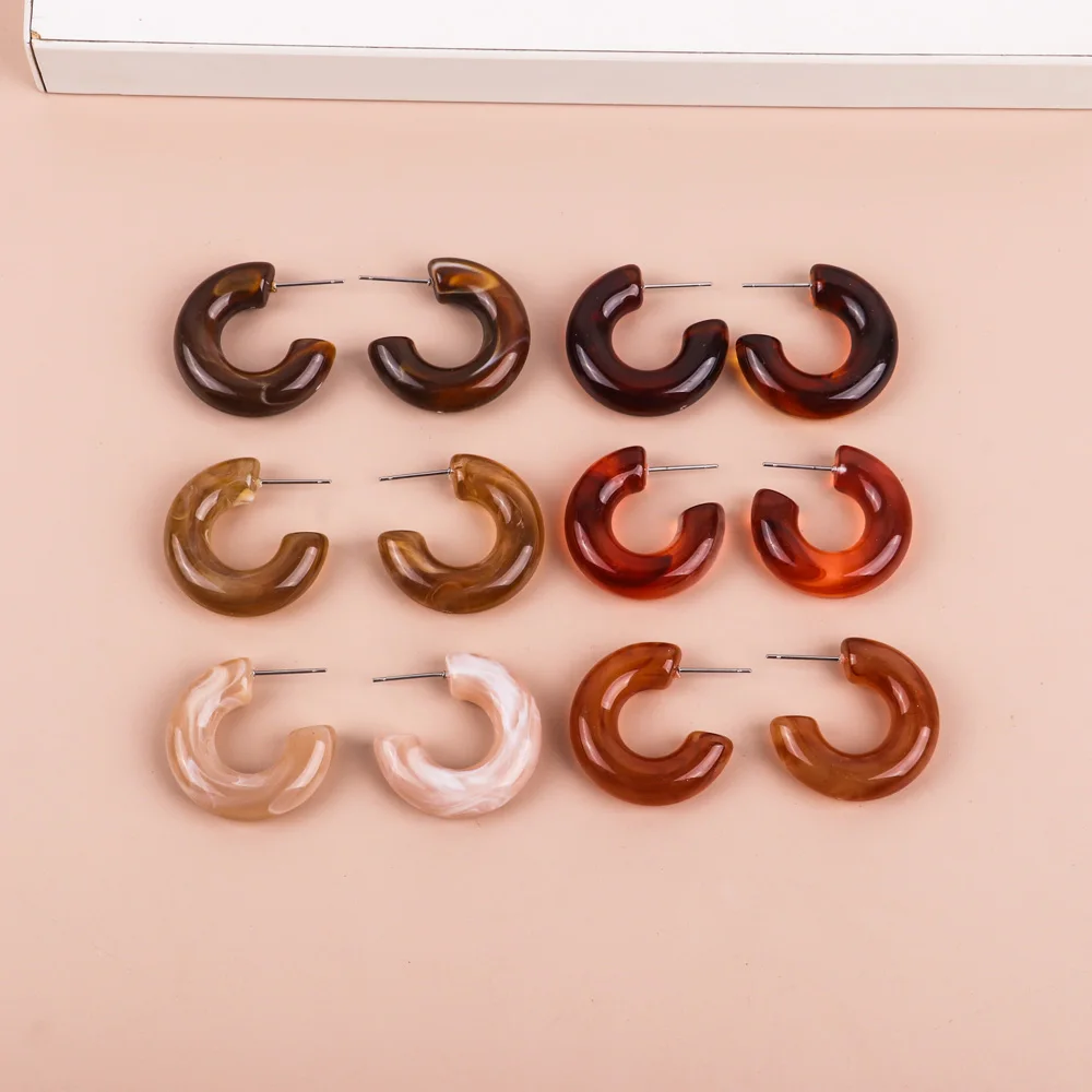 FishSheep Geometic Colorful C Shape Acrylic Hoop Earrings for Women Vintage Resin Transparent Round Circle Earring Korea Jewelry