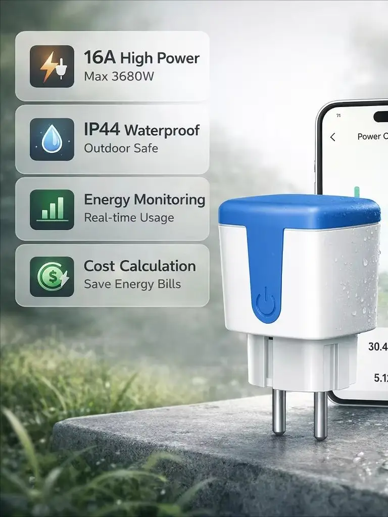 Verbesserte WLAN EU-Steckdose Intelligente Wasserdichte Außensteckdose Smart Plug mit Stromverbrauchsmessung Alexa Google Home Vesync