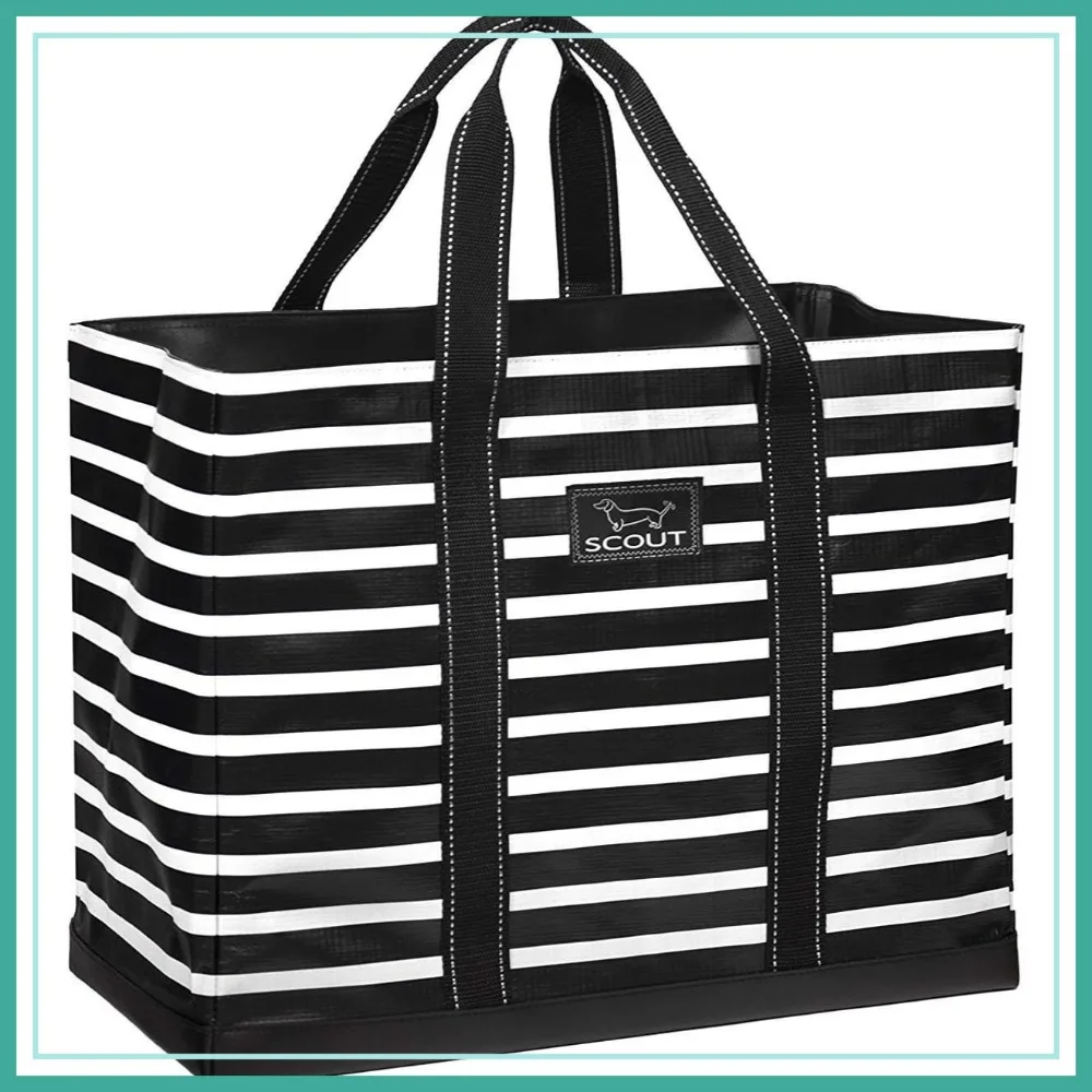 Open Top Beach Bag - Lightweight Durable Tote with Inside Zip Pocket, Folds Flat for Travel