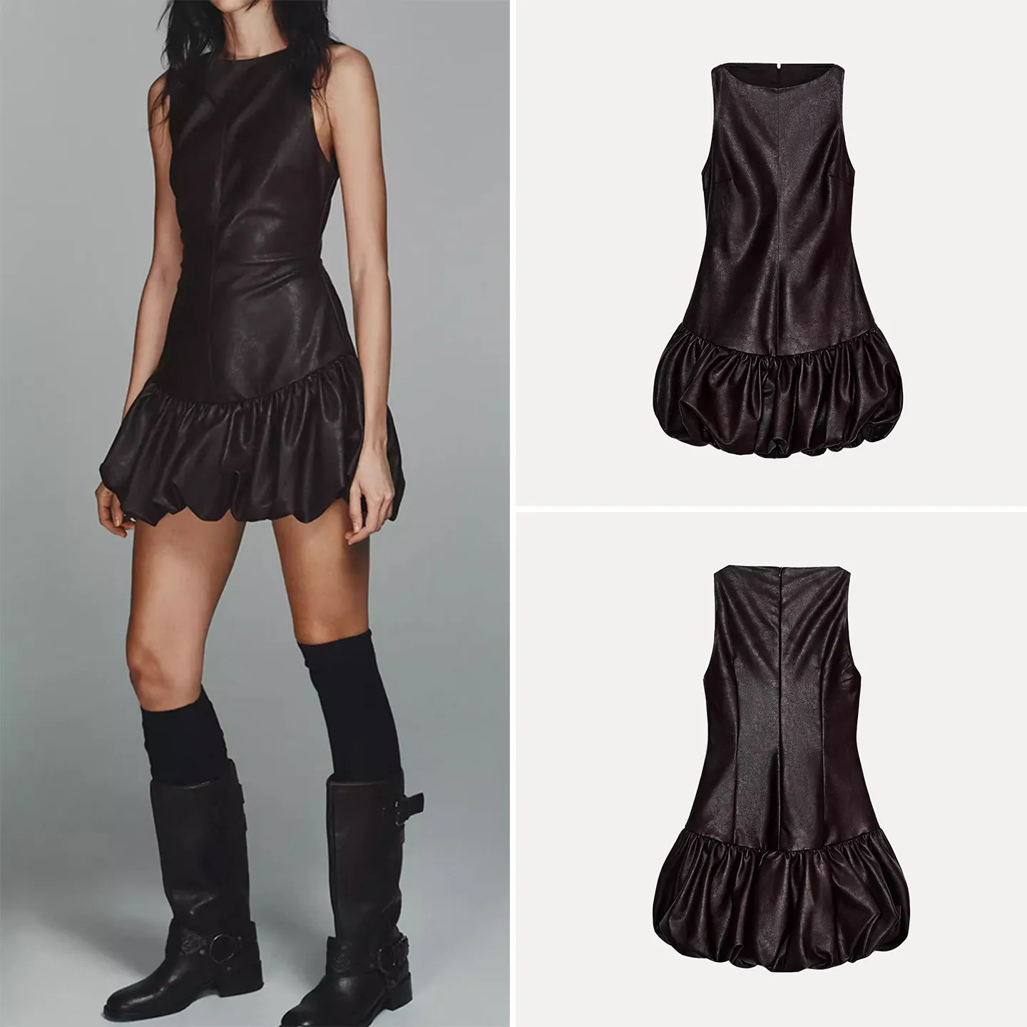 

Z Women's Winter 2025 Faion Simple One-Piece Puffy Dr Pants Sle round Ne ort Sve Commute Suitable Dr