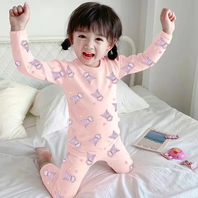 Sanrio Kuromi cute girls' comfortable, soft and skin-friendly German velvet cartoon autumn clothes, home clothes and pajamas set