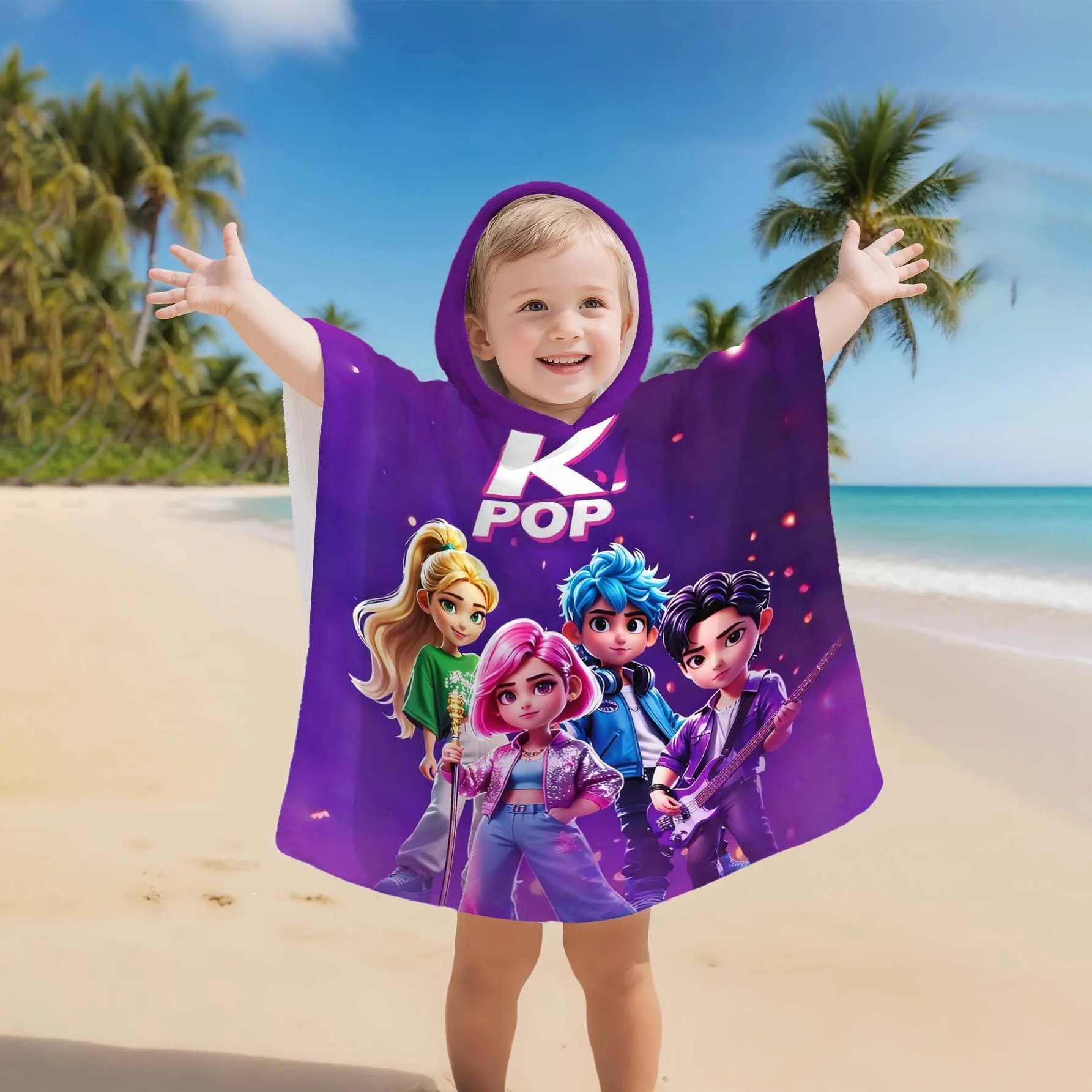 1 toalla poncho de playa KPOP Star, bata de cambio con capucha de poliéster de secado rápido para niños, toalla poncho de natación para niños pequeños para playa y piscina