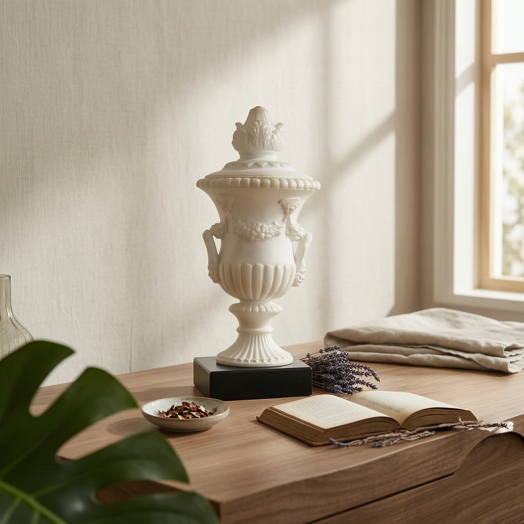 Decorative Vase with Lid Traditional Vase with Handles Urn Planter Refined Pedestal Flowerpot with Handles Lightweight