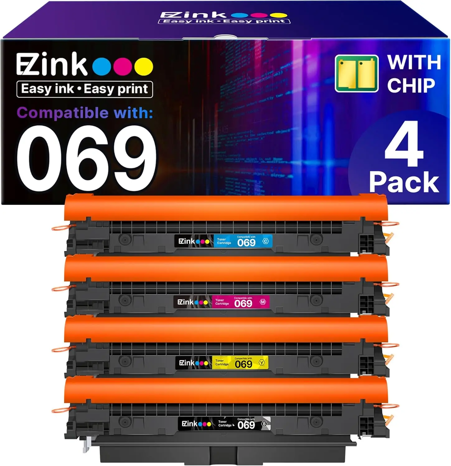 Compatible 069 Toner Cartridge with Chip, 4-Pack BCMY, Replacement for 069H Toner Cartridge Set, Fits imageCLASS MF753Cdw MF751Cdw LBP674Cdw LBP673Cdw LBP674Cx MF752Cdw MF756Cx