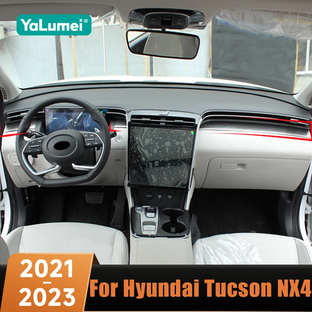 

Салон автомобиля, центральная консоль, накладка на приборную панель, декоративная полоса, крышка из углеродного волокна для Hyundai Tucson NX4 2021 2022 2023, гибридная N Line