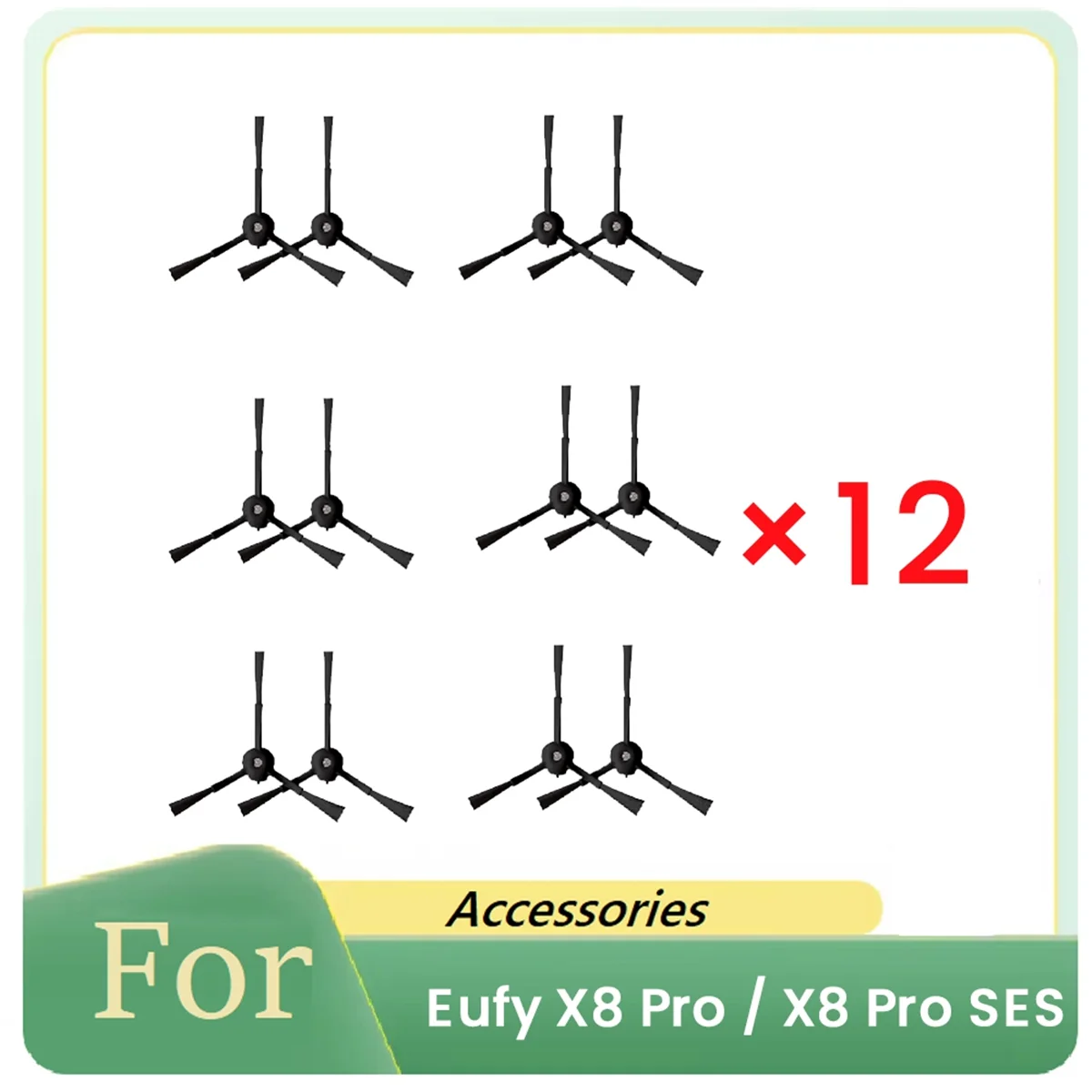 FNJK-12 Pcs Side Brush For Eufy X8 Pro / X8 Pro SES Robot Vacuum Cleaner Parts Replacement