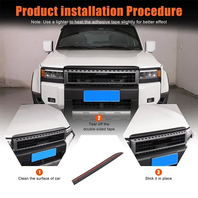 For Toyota Prado 2024+ LC250 ABS Matte Black Hood Trim Strips Exterior Modification Accessories 1Pcs