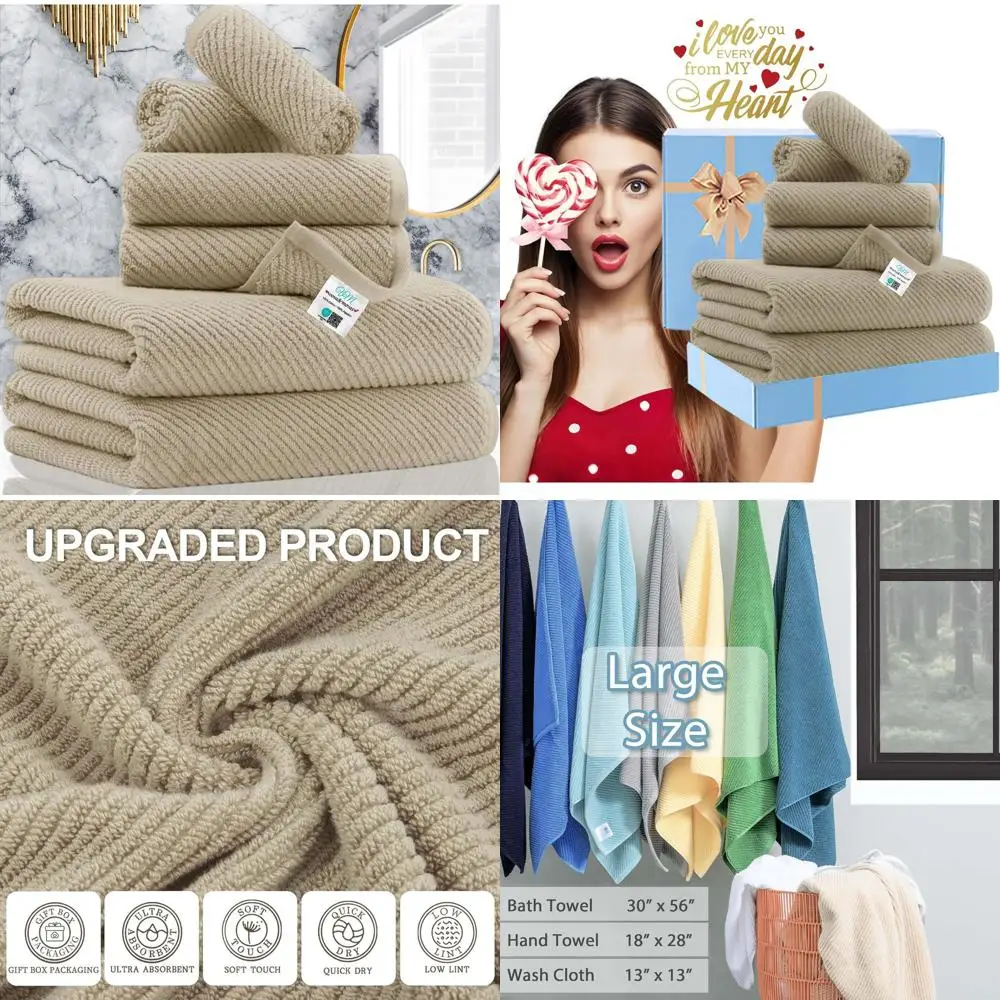 

Cotton Bath Towel Set - Lightweight, Soft, Thick, 2 Bath 30x56, 2 Hand 18x28, 2 Washcloths 13x13, Quick-Dry, Luxury Gift, Dark B