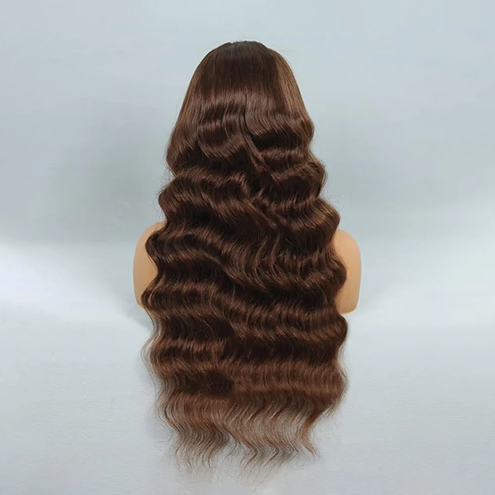 Wear and Go Glueless Wig Women Dark Brown 13x4 Lace Front Body Wave Wig Pre Plucked Natural Hairline Long Wavy Synthetic Hair