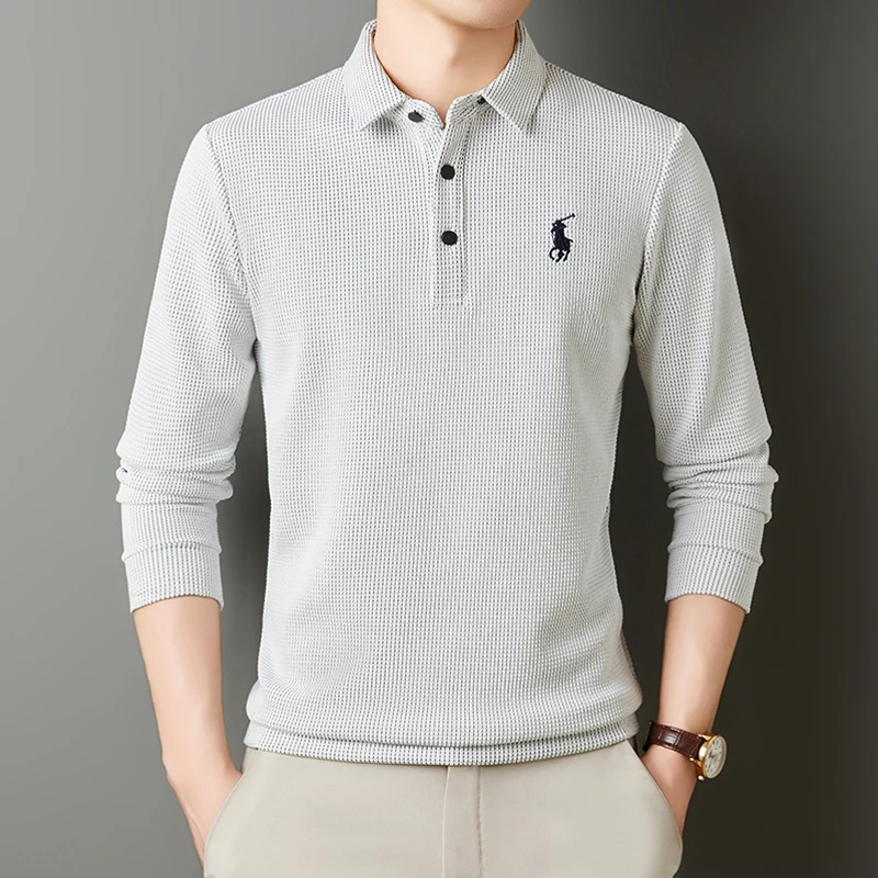 

Рубашка-поло с воротником Paul, мужская осенняя деловая повседневная футболка с длинными рукавами и вышитым логотипом лошади