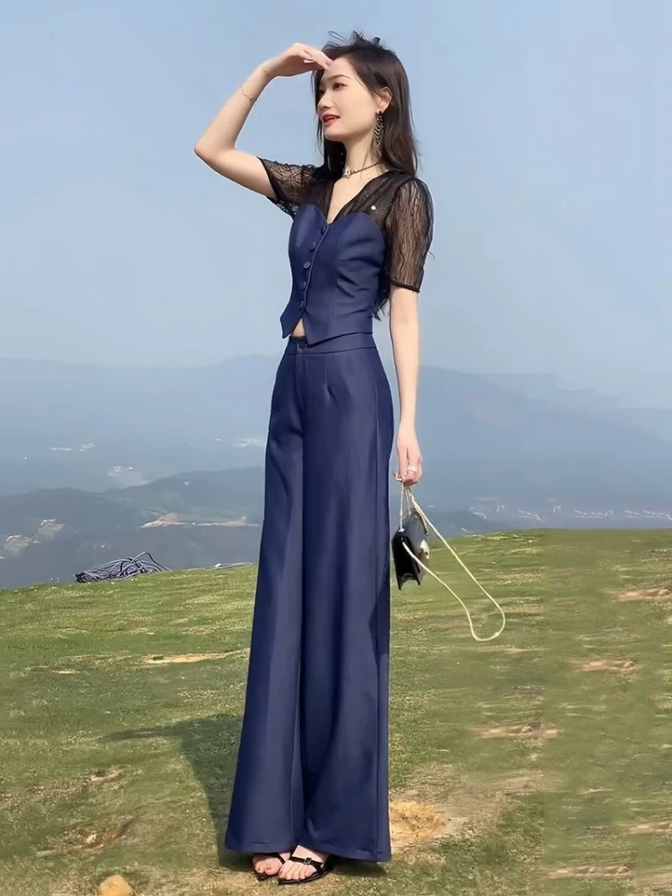 Pantaloni da donna a gamba larga Set da due pezzi Business Comodo estetico Corea Elegante stile coreano Pantaloni da donna completi di lusso formali