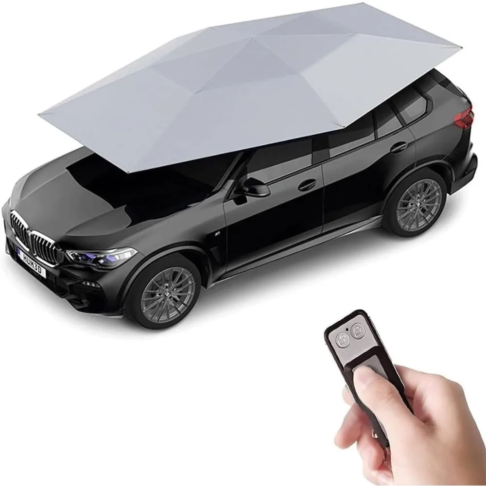 

Universal Car Tent Movable Carport, Outdoor Automatic Auto Cover Waterproof Car Sun Shade Umbrella Tent Anti-UV Protection Windp