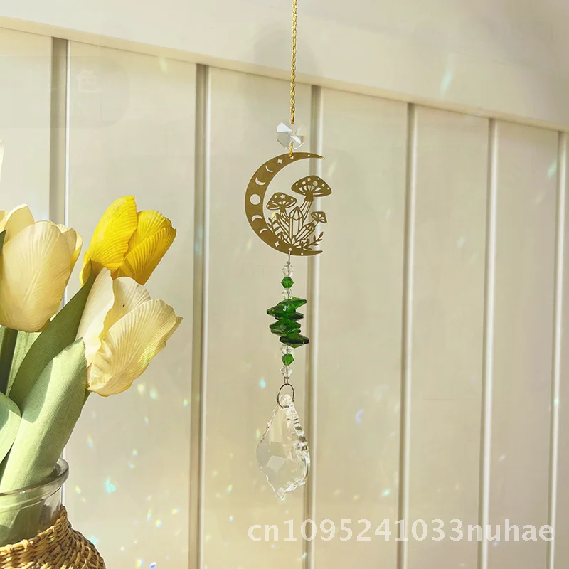 

Handcrafted White Crystal Sun Catcher Wind Chime 45cm Mushroom Moon Cat Design for Party Wedding Decoration Window Hanging
