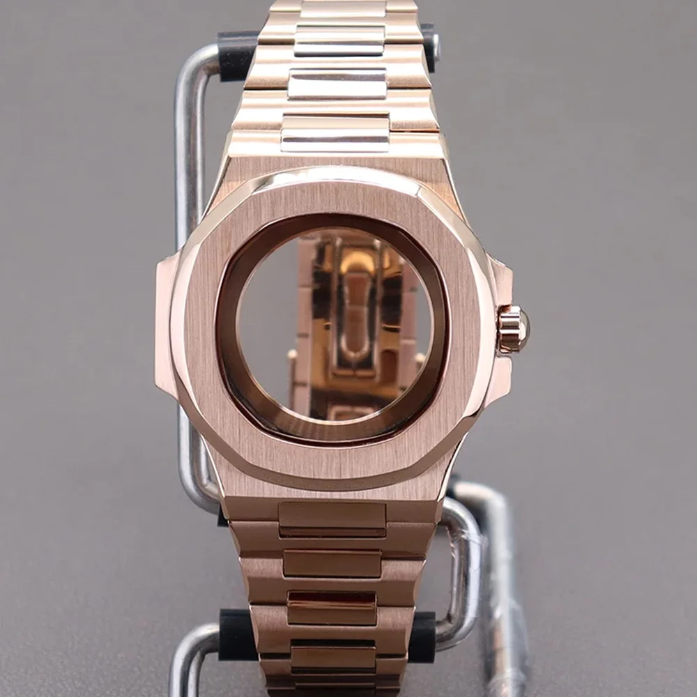 

Rose Gold 40mm Watch Case Parts WatchBand For Modified Nautilus Seiko NH34 NH35 NH36 NH38 Movement 30.8mm Sapphire Crystal Glass